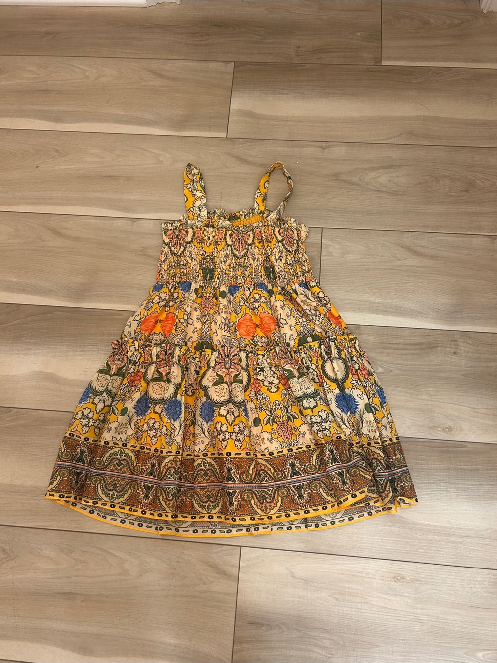 Girls' Yellow Floral Smocked sunflower 🌻 Sundress with Adjustable Straps - Picture 3 of 4